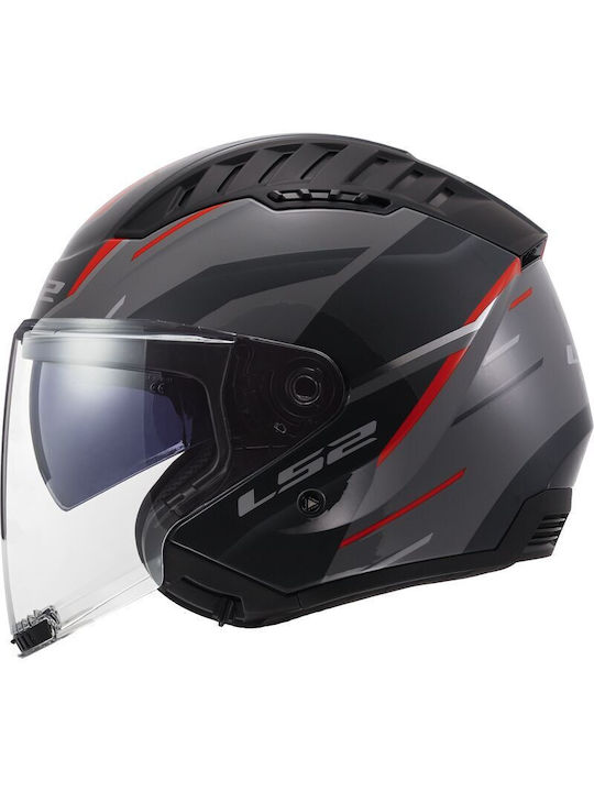 LS2 Copter II Diston Grey/Red Κράνος Μηχανής Jet ECE 22.06 1200gr με Sunvisor