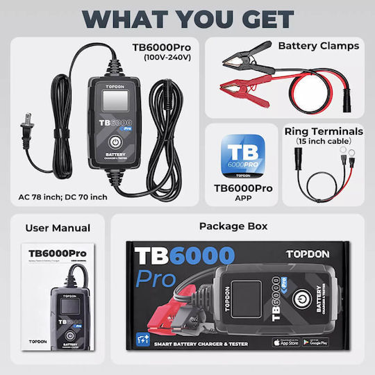 Topdon TB6000Pro Φορτιστής & Συντηρητής Μπαταρίας Αυτοκινήτου 6/12V