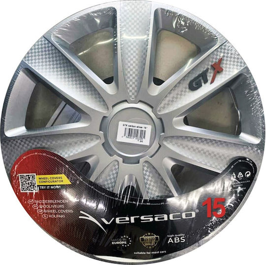 Versaco Car Hubcap Set Gtx Carbon 15" 1pc Gray /Silver