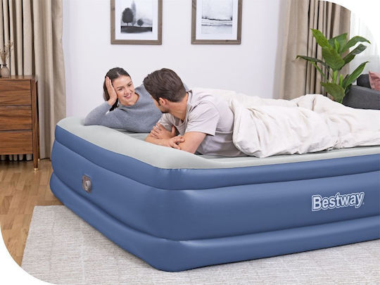 Bestway Inflatable Sleeping Mattress King Size with Built-in Electric Pump Airbed King 203x193x56εκ. Light Blue