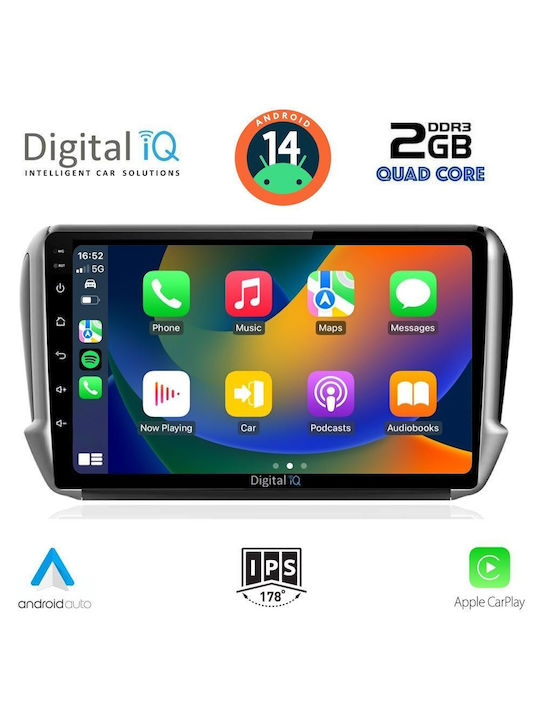 Digital IQ Car Audio System for Peugeot 2008 2012-2021 (Bluetooth/USB/AUX/WiFi/GPS/Apple-Carplay/Android-Auto) with Touch Screen 10"