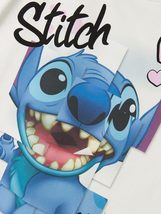 Bluza Pentru Copii Cu Mâneci Scurte Albă Stitch