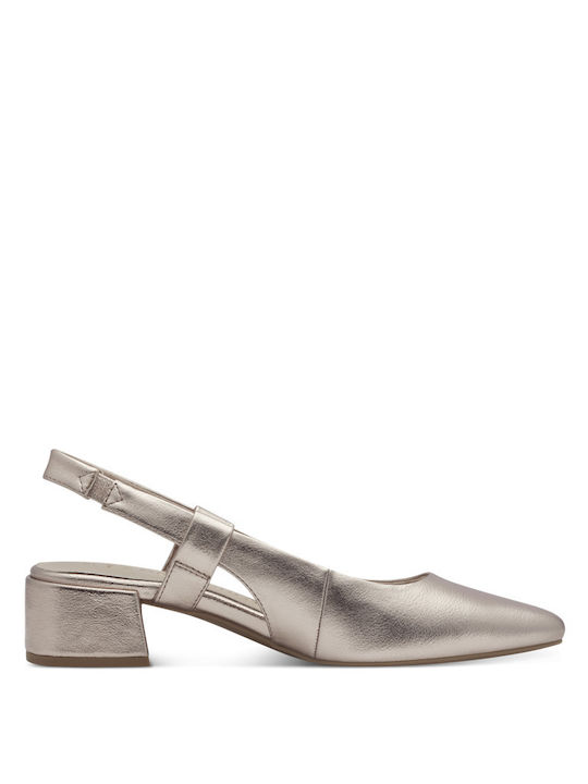 Marco Tozzi Synthetic Leather Gold Low Heels with Strap