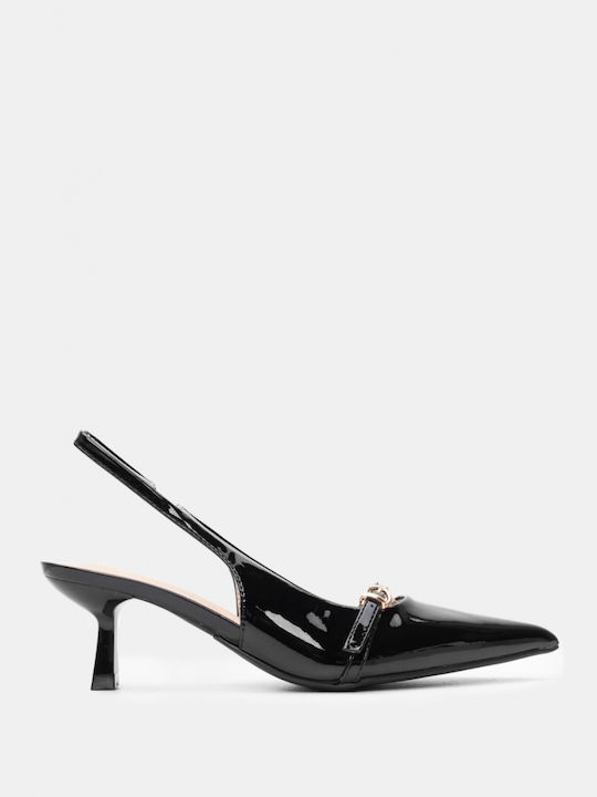 Luigi Synthetic Leather Pointed Toe Black Medium Heels with Strap