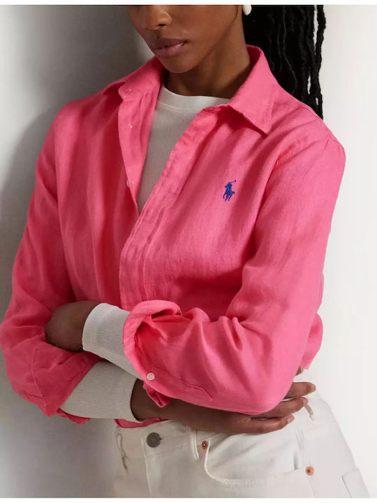 Ralph Lauren Women's Linen Long Sleeve Shirt Fuchsia