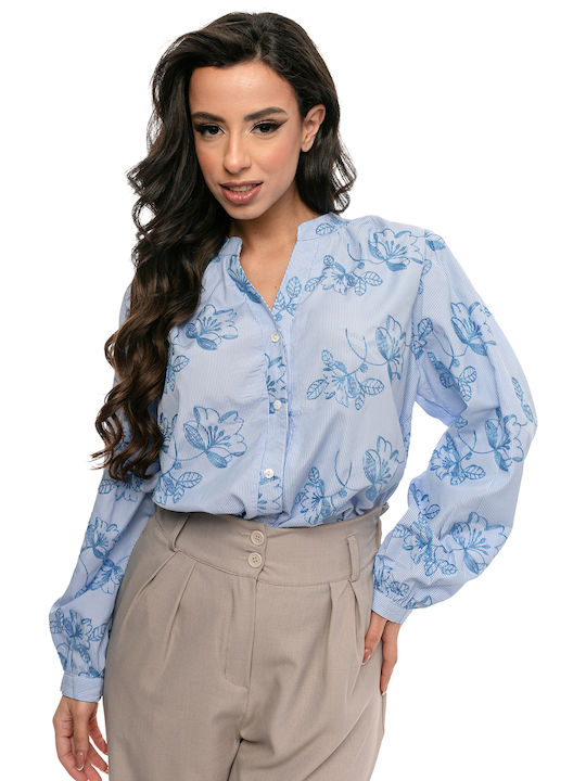 RichgirlBoudoir Women's Floral Long Sleeve Shirt Light Blue