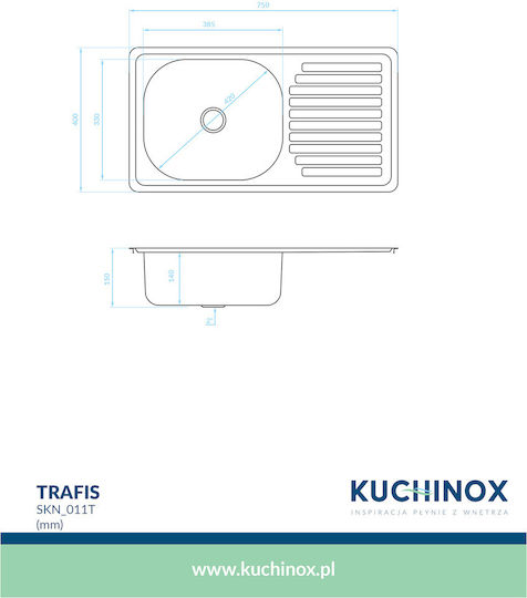 Kuchinox SKN_011T Ένθετος Inox Brushed Μ75xΠ40cm Ασημί