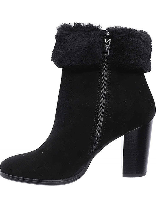 Leder Stiefeletten Damen mit Pelz Schwarz