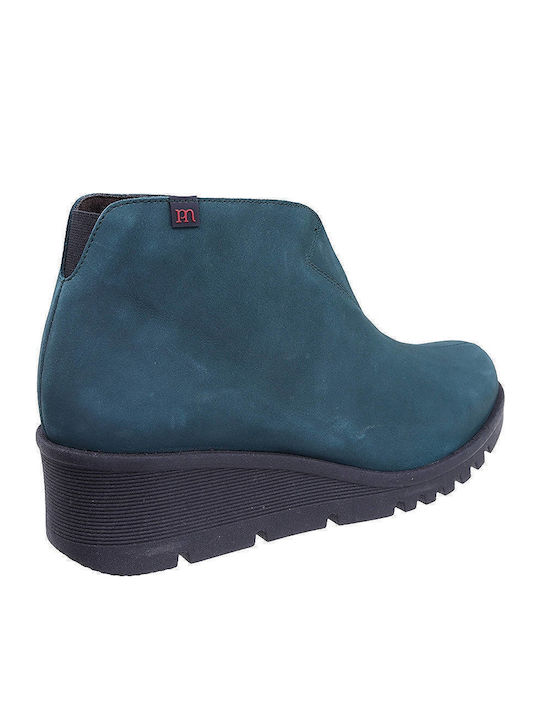 Leather Women's Ankle Boots Platform & Fur Green