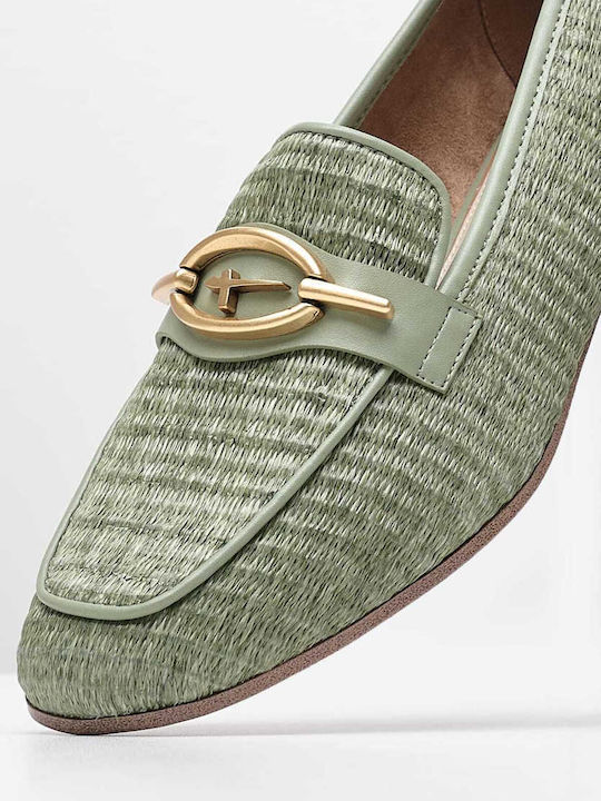 Tamaris Leather Women's Loafers in Green Color