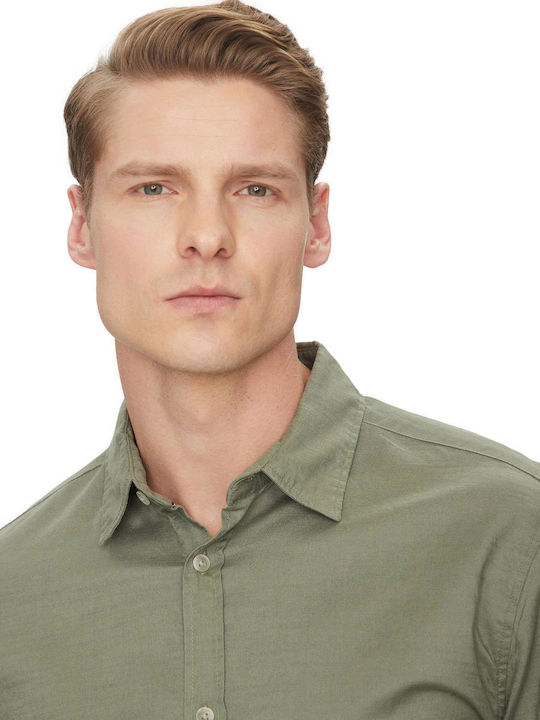 Langärmeliges Baumwollhemd Khaki