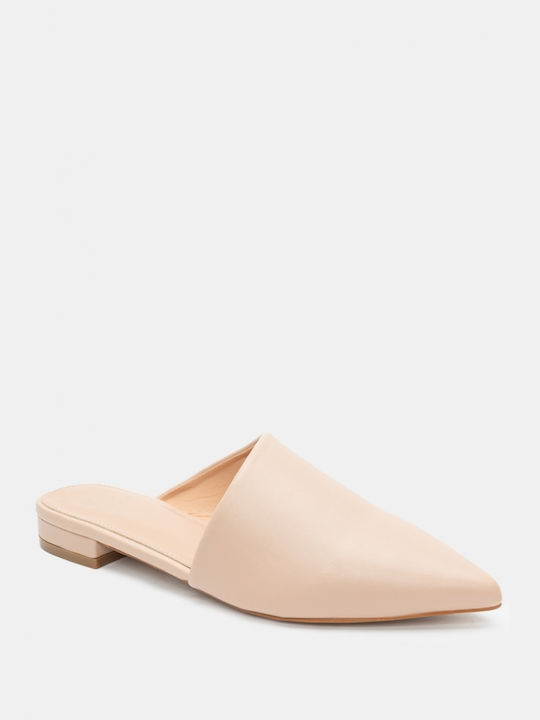 Luigi Heel Leather Mules Beige