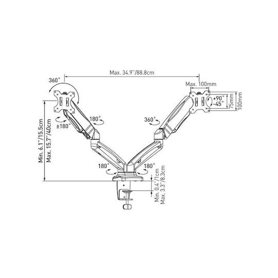 Barkan M142P Halterung Auf dem Schreibtisch für 2 Monitore bis 29" mit Arm