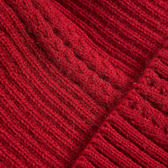 Pom Pom Beanie Γυναικείος Σκούφος Πλεκτός σε Κόκκινο χρώμα