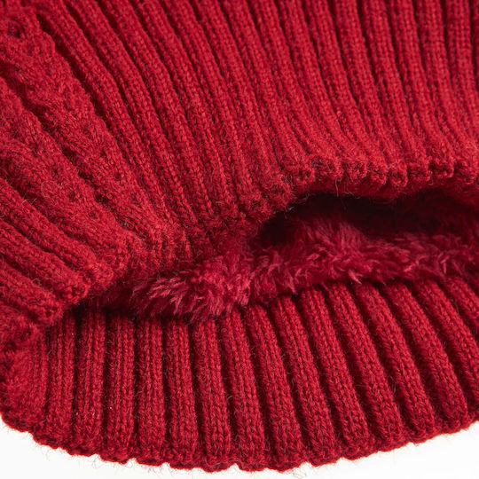 Pom Pom Beanie Γυναικείος Σκούφος Πλεκτός σε Κόκκινο χρώμα