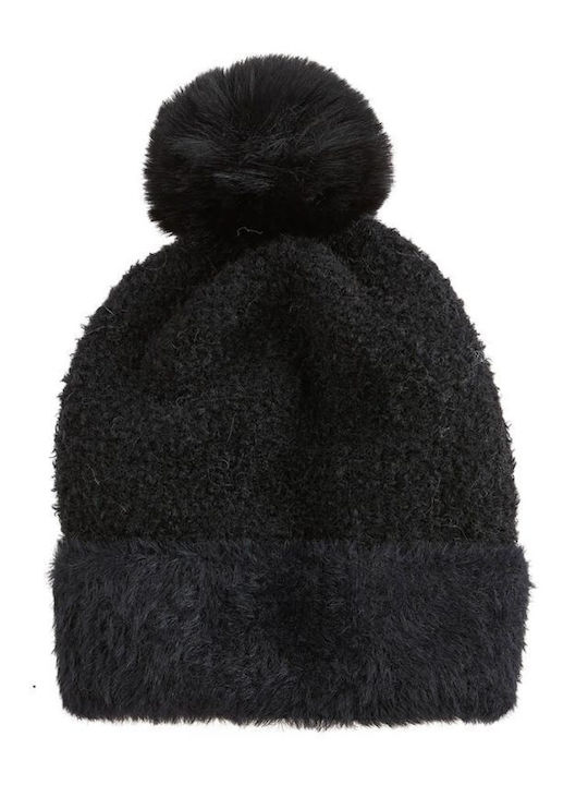 Pom Pom Beanie Beanie Knitted in Black color