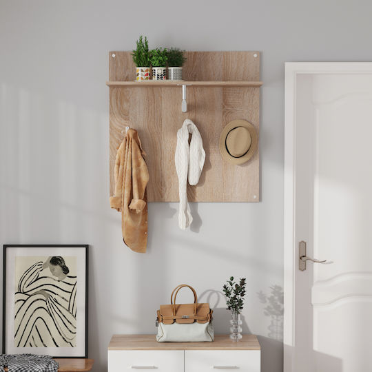 HomeMarkt Wall Hanger Wooden 3 Hooks Brown 80x25x80cm