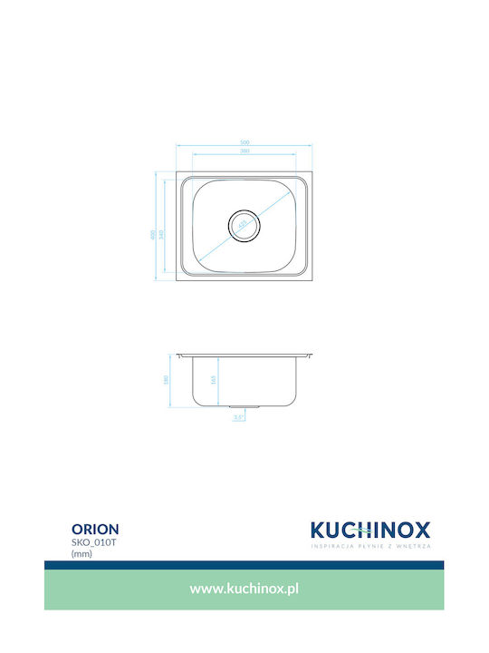 Kuchinox Orion Ένθετος Νεροχύτης Inox Σατινέ Μ50xΠ40cm Ασημί