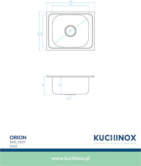 Kuchinox Orion Ένθετος Inox Σατινέ Μ50xΠ40cm Ασημί