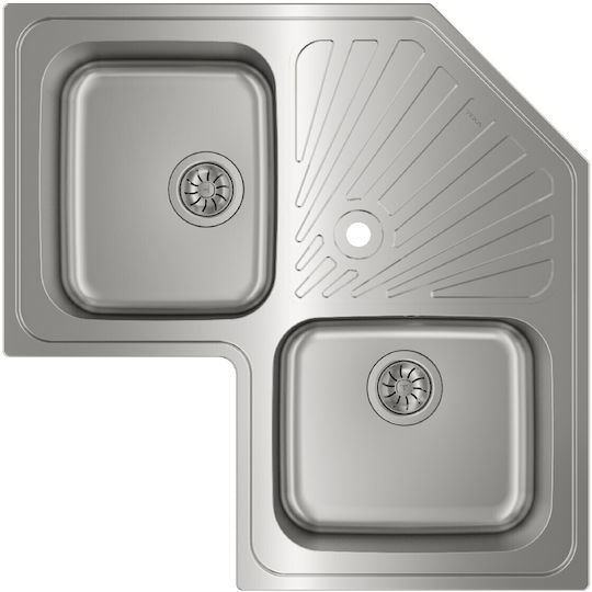 Teka Angular 2C 1E Ένθετος Γωνιακός Inox Σατινέ Μ83xΠ50cm Ασημί