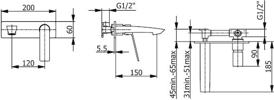 Demm Sleek Σετ Μίκτης & Στόμιο Εντοιχισμού για Νιπτήρα 1 Εξόδου