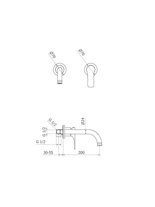 Ottone Meloda Vera Built-in Mixer & Spout Set for for Bathroom Sink 1 Exit Chrome