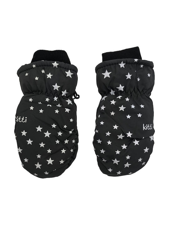 Kids Ski Gloves Fleece Lining & Knitted Wrist Stars Dark Gray