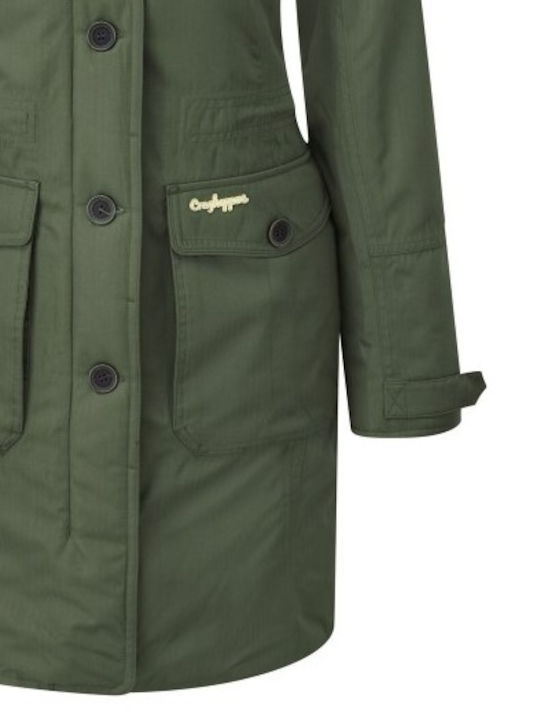 Women's Long Parka Jacket Waterproof for Winter with Hood Oil Green