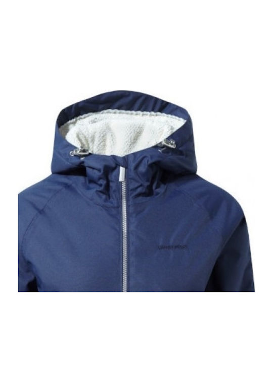 Women's Short Lifestyle Jacket Waterproof for Winter with Hood Blue