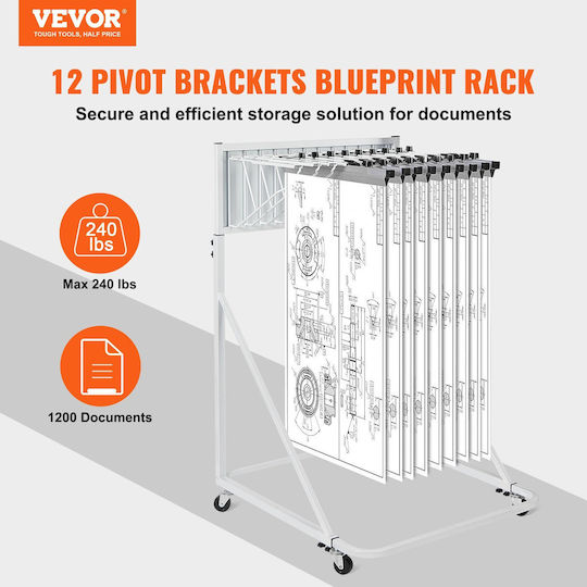 Vevor Mobile Blueprint Storage Rack Στήριγμα 12 Pivot Brackets 240 Lbs