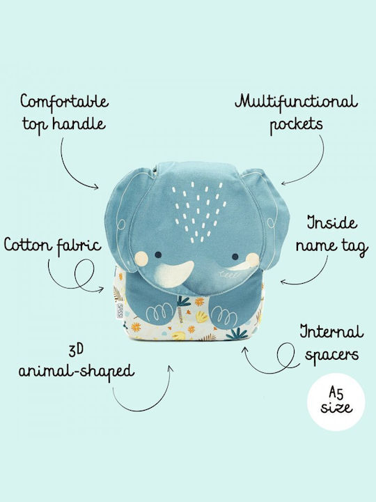 Sassi Junior Elephant Elephant Σχολική Τσάντα Πλάτης Νηπιαγωγείου Γκρι με Θήκη για Παγούρι