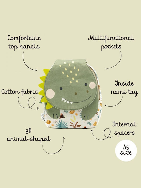 Sassi Junior Dinosaur Dinosaur Σχολική Τσάντα Πλάτης Νηπιαγωγείου Πολύχρωμη με Θήκη για Παγούρι