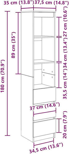 Grey Sonoma Bookcase 37.5x35x180cm