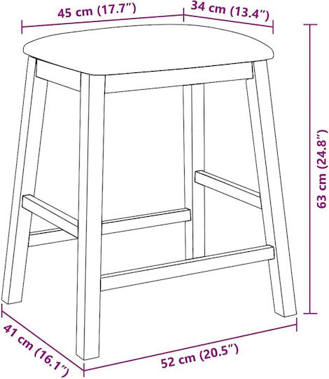 Stool Bar with Backrest Wooden Coffee 2pcs 52x41x63cm