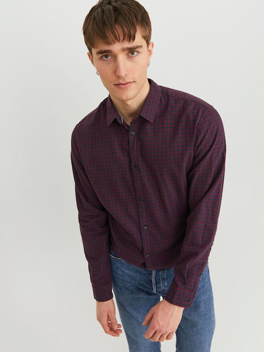 Long-sleeved Cotton Shirt Checked Burgundy