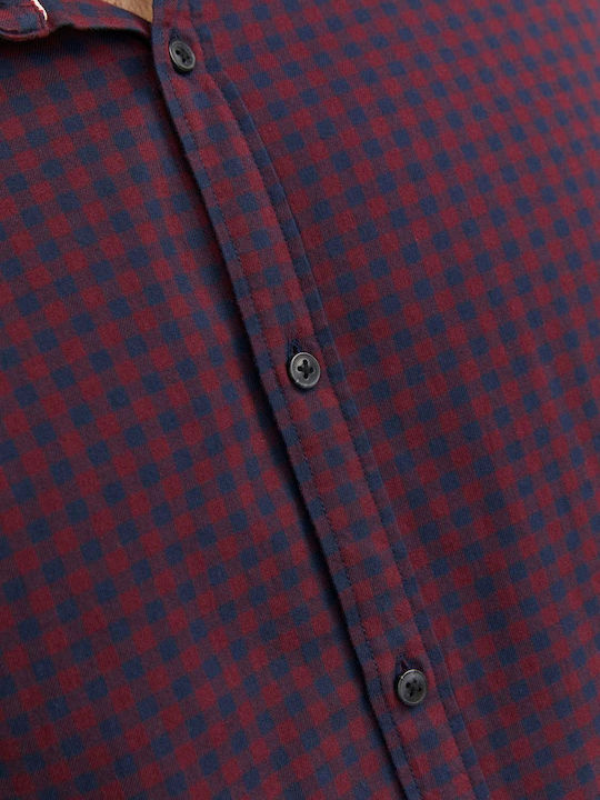 Long-sleeved Cotton Shirt Checked Burgundy