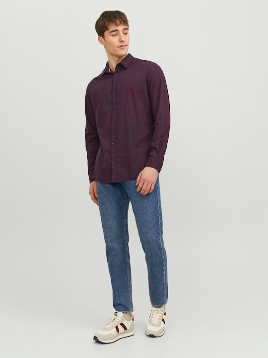 Long-sleeved Cotton Shirt Checked Burgundy