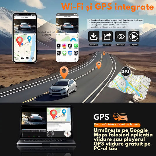 Set Camera DVR Auto 1080P cu Ecran 3" pentru Parbriz & Camera de Marsarier