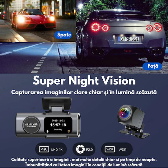 Set Camera DVR Auto 4K cu Ecran 2" pentru Parbriz & Camera de Marsarier