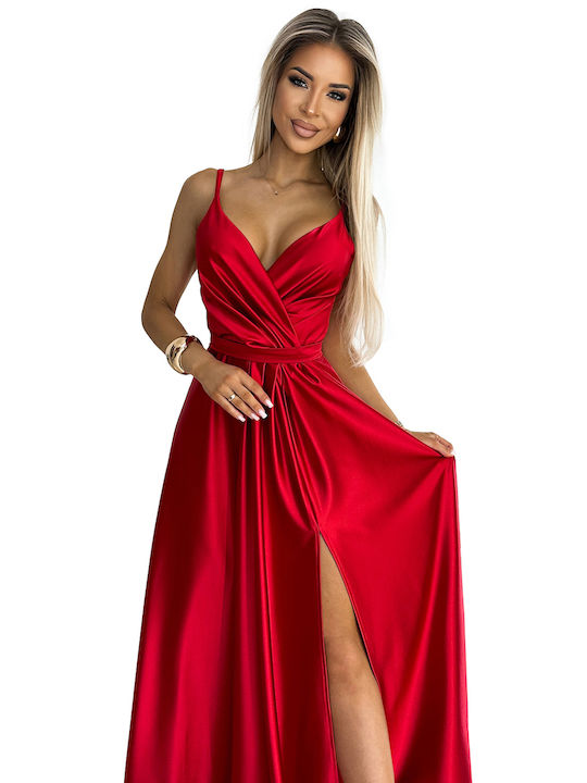 Numoco Maxi Dress for Wedding / Baptism Satin Red