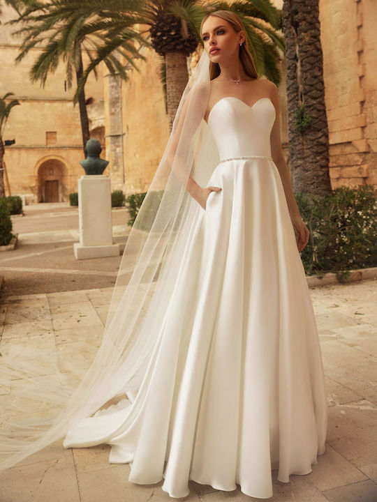 Maxi Νυφικό Φόρεμα Strapless Ιβουάρ