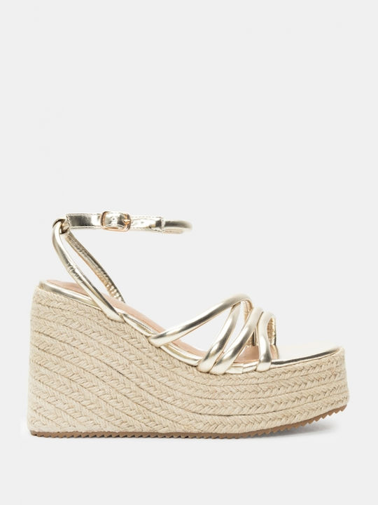 Luigi Women's Synthetic Leather Platform Espadrilles Gold