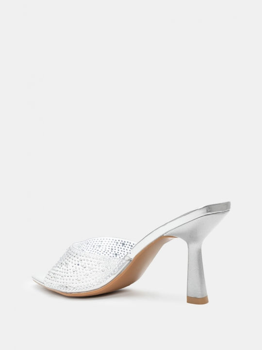 Luigi Heel Leather Mules Silver