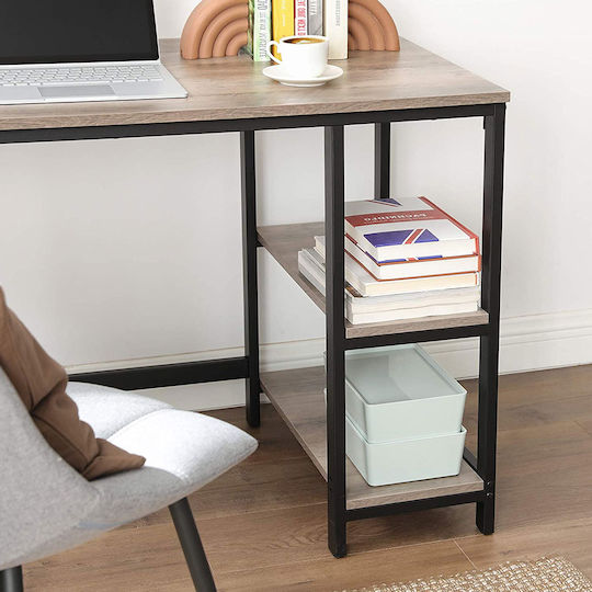 Corner Computer Office Wooden Gray with Metal Legs 138x138x75cm