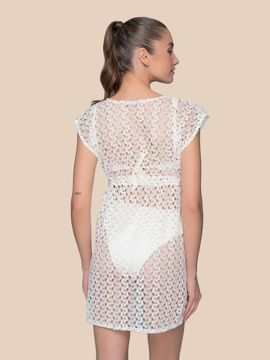 Milena By Paris Γυναικείο Κοντό Ivory Πλεκτό Καφτάνι Σκισίματα Στο Πλάι 040241-Εκρού Ivory