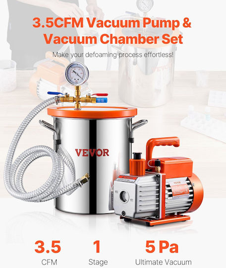 Vevor 1.5 Gallon Vacuum Chamber Kit 3.5 CFM Single Stage Pump