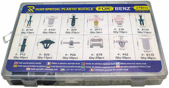 Set of 270 Plastic Fastener Clips Mercedes W140/w12568 Rchang
