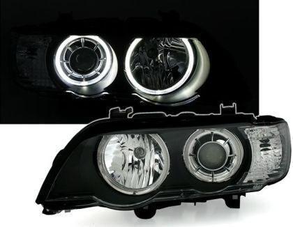 Front Headlights Angel Eyes BMW X5 E53 1999-2003 Black Without H7 Bulbs Set of 2 Pieces