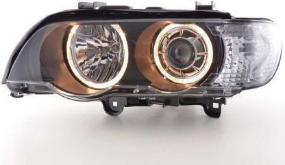 Предни фарове Angel Eyes BMW X5 E53 1999-2003 черни без H7 крушки комплект от 2 броя