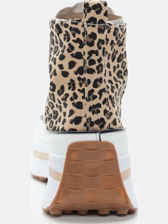 Damen Flatforms Stiefel Animal Print